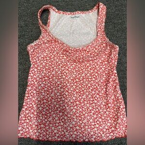Old Navy Coral and White Floral Scoop Tank
